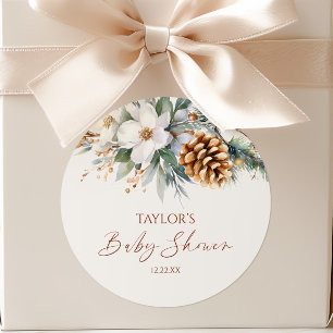 Winter Pine Tree Baby Dusche Runder Aufkleber
