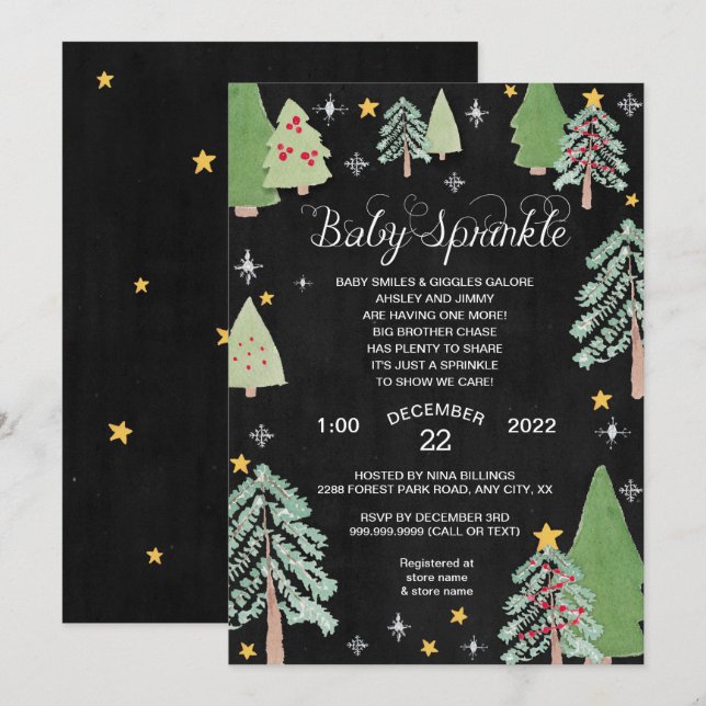 Winter Pine Tree Baby Sprinkle Einladung (Vorne/Hinten)