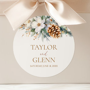 Winter Pine Tree Blume Blumengarten Hochzeit Runder Aufkleber