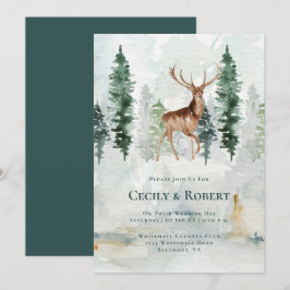 Winter Pine Tree Forest Deer Antlers Wedding Einladung