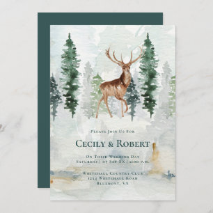 Winter Pine Tree Forest Deer Antlers Wedding Einladung
