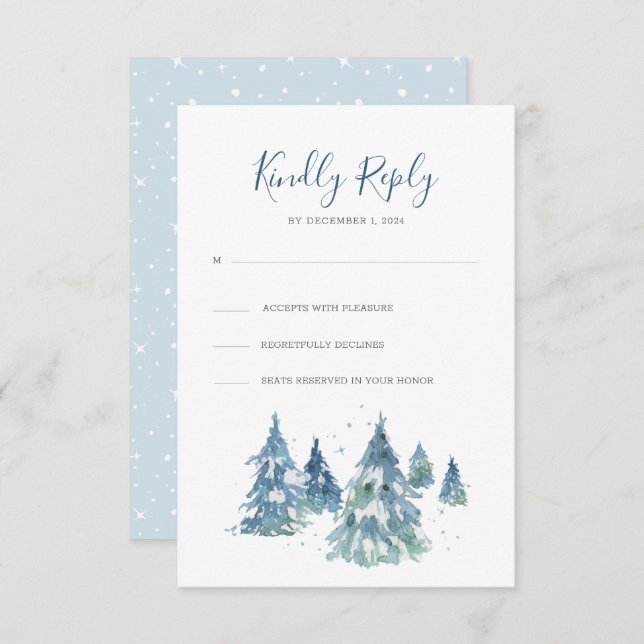 Winter Pine Tree Forest Watercolor Hochzeit RSVP Karte (Vorne/Hinten)