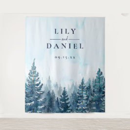 Winter Pine Tree Forest Wedding Foto Hintergrund Wandteppich