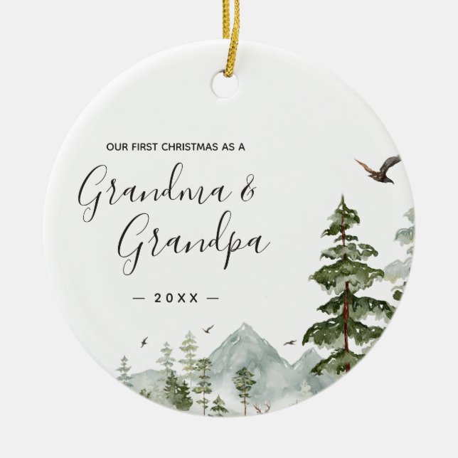 Winter Pine Tree Grandma Opa Erste Weihnachtsfeier Keramik Ornament (Vorne)