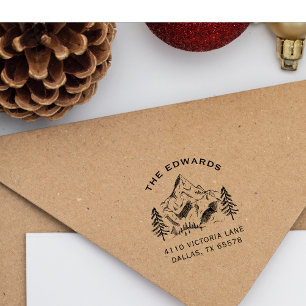 Winter Pine-Tree Mountain Family Return Address Se Permastempel