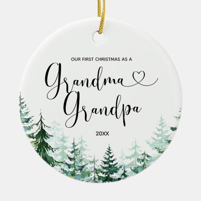Winter Pine Tree Oma & Opa Erstes Weihnachtsfest Keramik Ornament (Vorne)