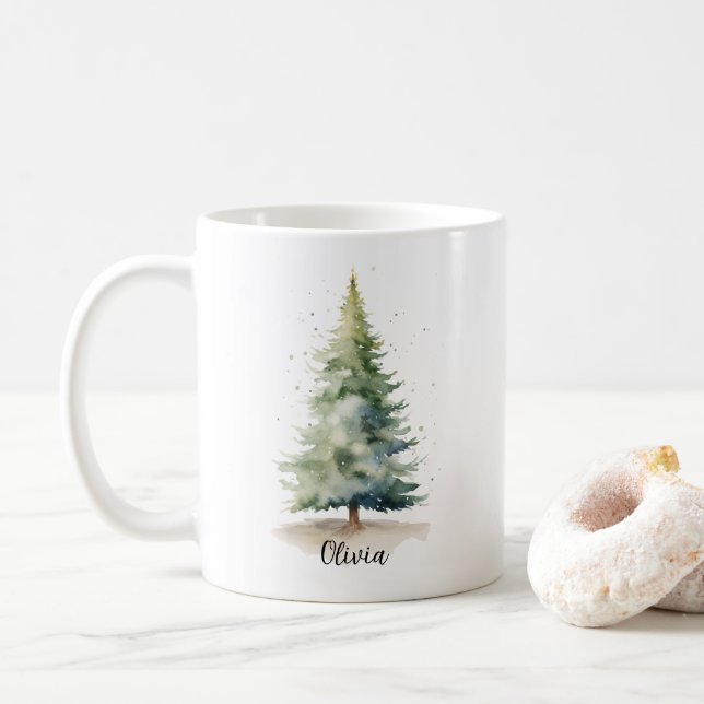 Winter Pine Tree Personalisierte Weihnachtskaffee  Kaffeetasse (Mit Donut)