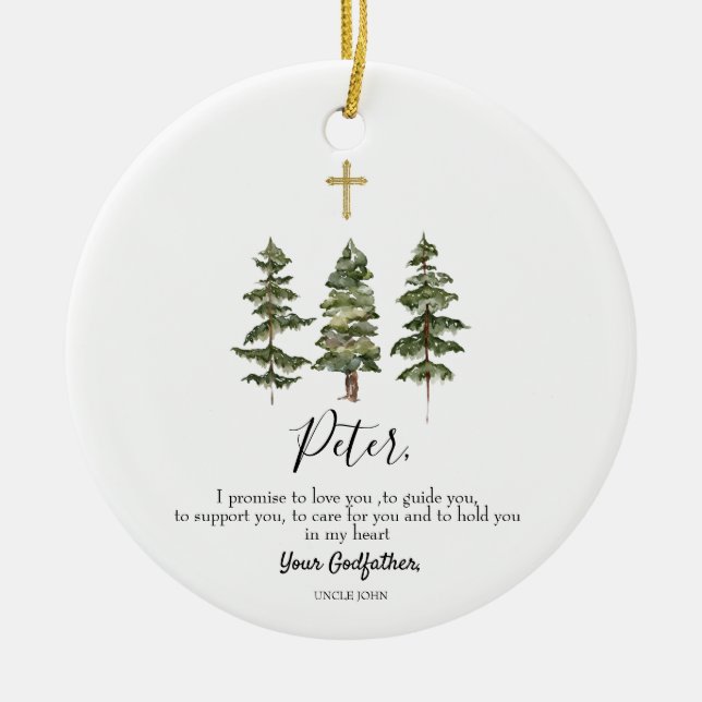Winter Pine Tree Personalisiertes Versprechen an G Keramik Ornament (Vorne)