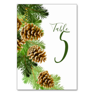 Winter Pine Tree & Pine Cones Hochzeit Tischnummer