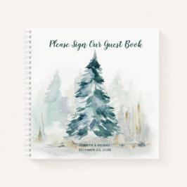 Winter Pine Tree Pine Green Back Guest Book Notizbuch