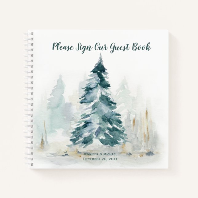 Winter Pine Tree Pine Green Back Guest Book Notizbuch (Vorderseite)