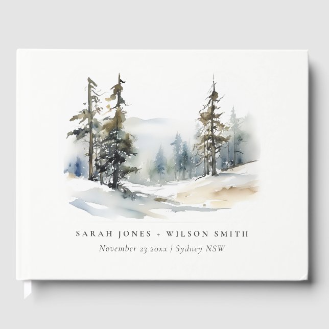 Winter Pine Tree Snow Landschaft Wasserfarbene Hoc Gästebuch (Vorderseite)