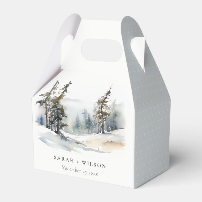 Winter Pine Tree Snow Landschaft Wasserfarbene Hoc Geschenkschachtel (Vorderseite)