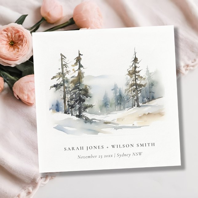 Winter Pine Tree Snow Landschaft Wasserfarbene Hoc Serviette (Von Creator hochgeladen)