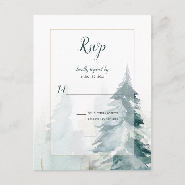 Winter Pine Tree Wedding RSVP Postkarte (Vorderseite)
