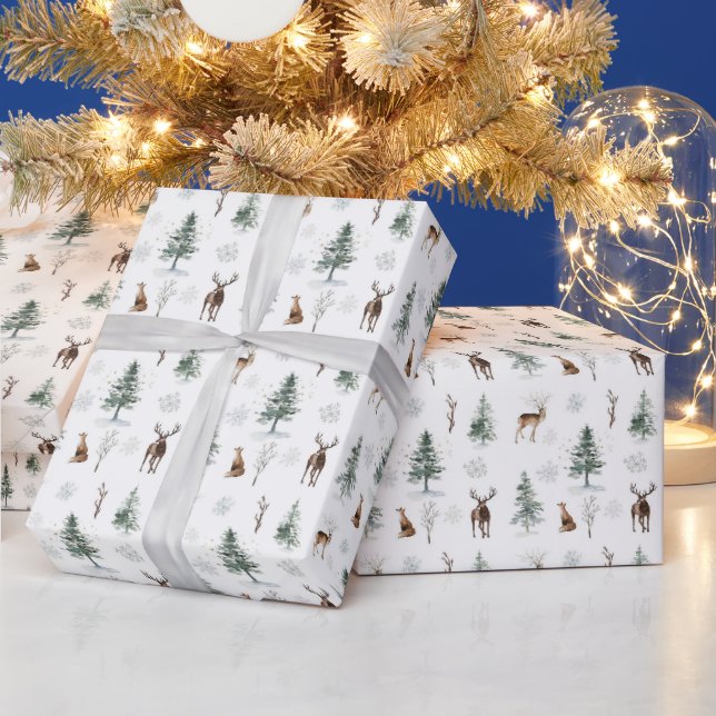 Winter Pine Tree Weihnachtswrapping Paper, Deer Geschenkpapier (Feiertage)