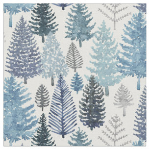Winter Pine Trees Blue Gray Stoff