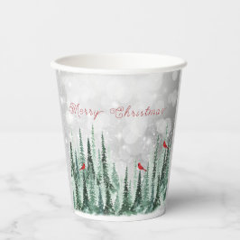 Winter Pine Trees Christmas Red Cardinals Pappbecher