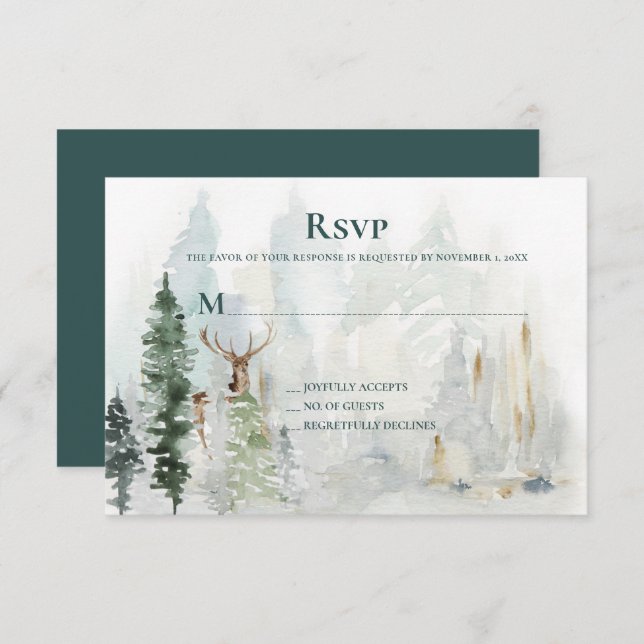 Winter Pine Trees Deer Antlers Snow UAWG RSVP Karte (Vorne/Hinten)