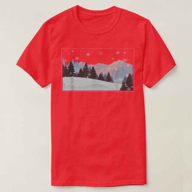 Winter Pine Trees in einem Schneesturm Wintersaiso T-Shirt (Design vorne)