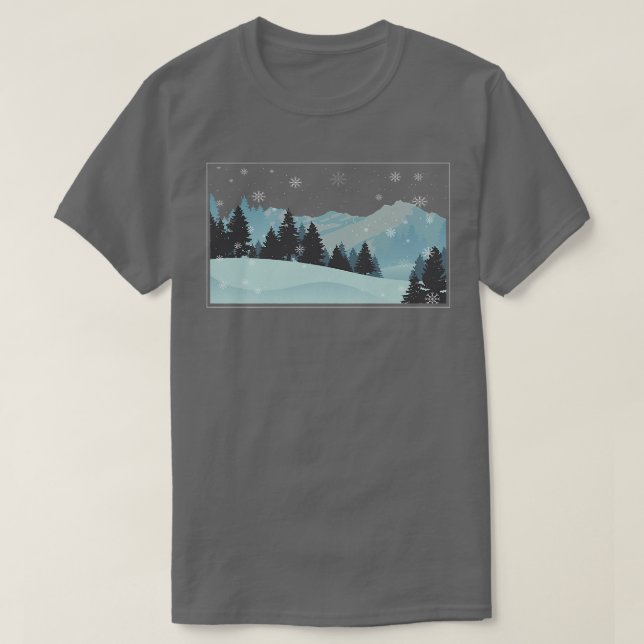 Winter Pine Trees in einem Schneesturm Wintersaiso T-Shirt (Design vorne)