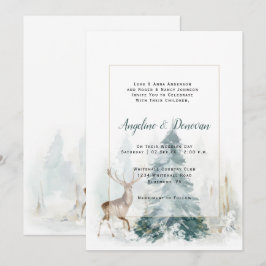 Winter Pine Trees mit Stag Wedding Einladung