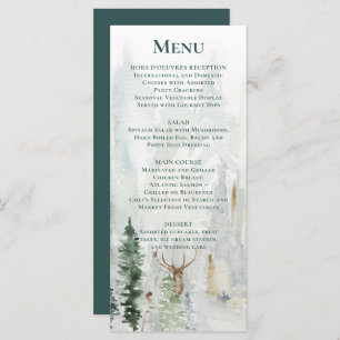 Winter Pine Trees Snow Deer Antlers Wedding Menükarte