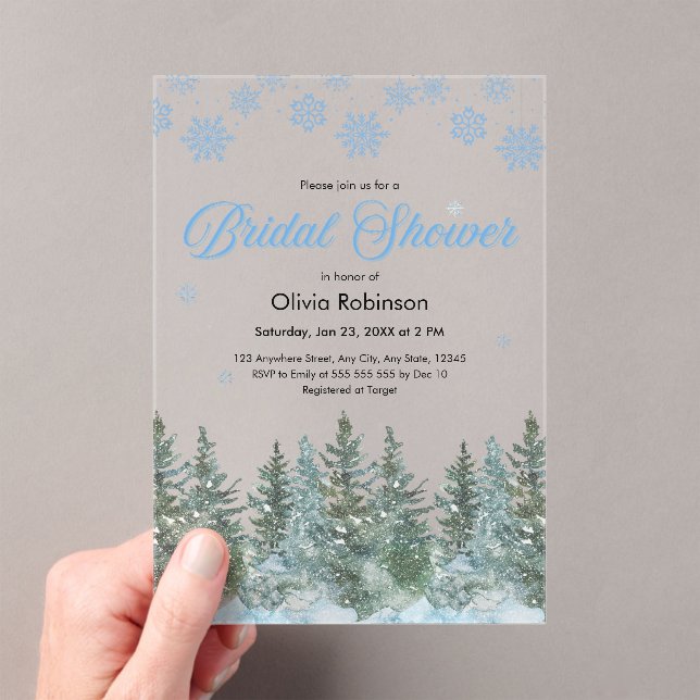 Winter Pine Trees Snowflakes Bridal Shower Acryleinladungen (Insitu (Handheld))
