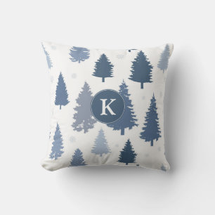 Winter Pine Trees und Schneeflocken Weihnachtsmust Kissen