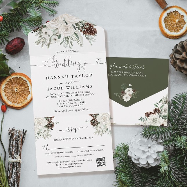 Winter Pine Wedding mit QR Code UAWG All In One Einladung (Von Creator hochgeladen)