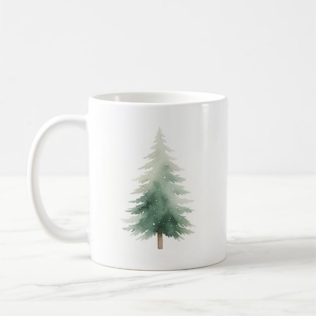 Winter Pine Weihnachtsbaum Wasserfarbe Kaffeemasch Kaffeetasse (Links)