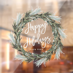 Winter Pine Wreath Happy Holidays Fensteraufkleber