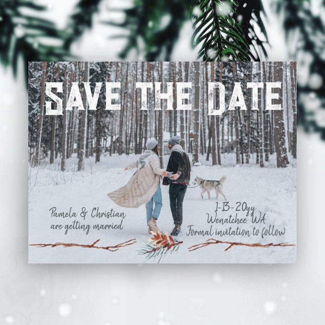 Winter Pinecone Hochzeit Rett-the-Date Postkarte (winter pinecone save the date wedding announcement watercolor pine needles pinecones rustic wedding)