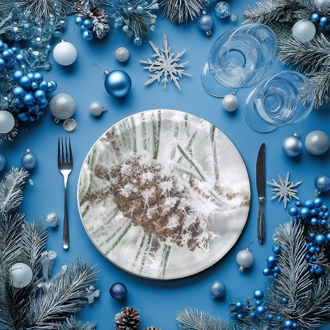Winter, Pinecone, Schneeflocken Teller (Von Creator hochgeladen)