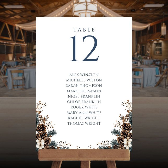 Winter Pinecone Tischnummer Sitzplan (Winter Pinecone Floral Table Number Seating Chart)