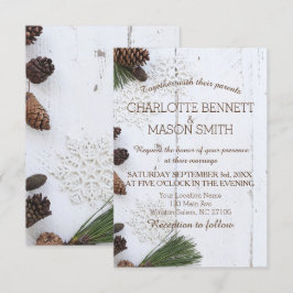 Winter Pinecone und Schneeflocken Hochzeitskarte Einladung