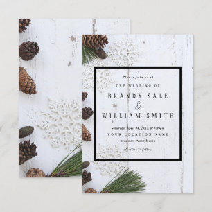 Winter Pinecone und Schneeflocken Hochzeitskarte Einladung