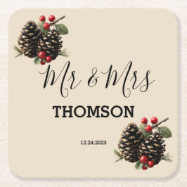 Winter Pinecones & Berries Family Throw Pillow Rechteckiger Pappuntersetzer