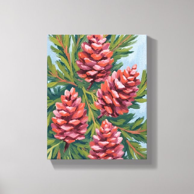 Winter Pinecones | Nature Watercolor Painting Leinwanddruck (Vorderseite)