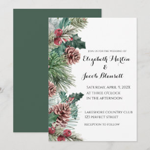 Winter Pinecones und Holly Wedding Einladung
