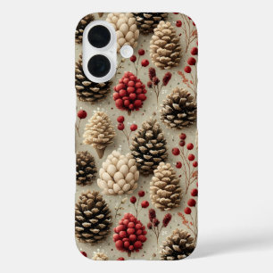 Winter Pinecones und Rote Berries iPhone 16 Hülle