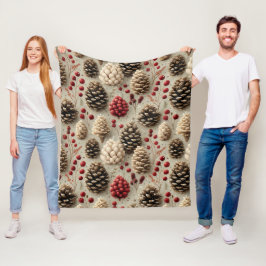 Winter Pinecones und Rote Berries Fleecedecke