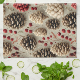 Winter Pinecones und Rote Berries Geschirrtuch