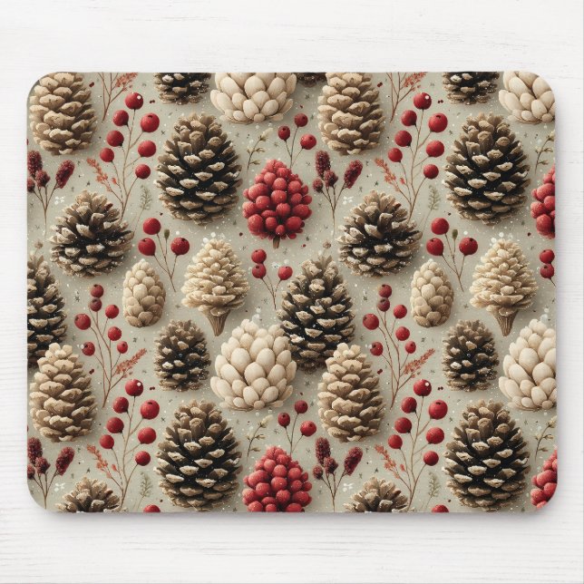 Winter Pinecones und Rote Berries Mousepad (Vorne)