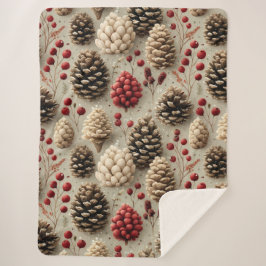 Winter Pinecones und Rote Berries Sherpadecke