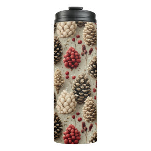 Winter Pinecones und Rote Berries Thermosbecher