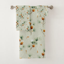 Winter Pinecones und Snowy Branches Badhandtuch Set