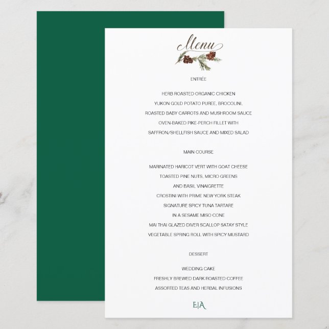 Winter Pinery Wedding Menu (Vorne/Hinten)