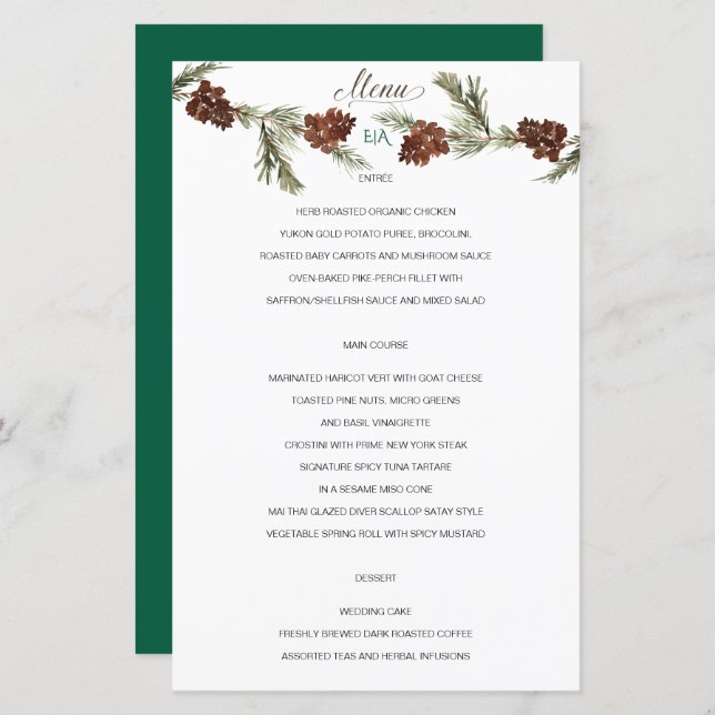 Winter Pinery Wedding Menu (Vorne/Hinten)