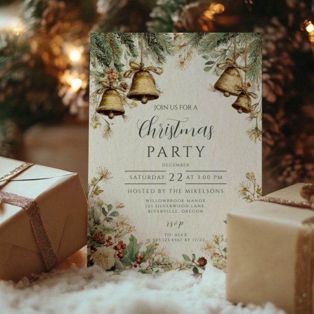 Winter Pines and Bells Weihnachts-Ansammlung Einladung (Von Creator hochgeladen)